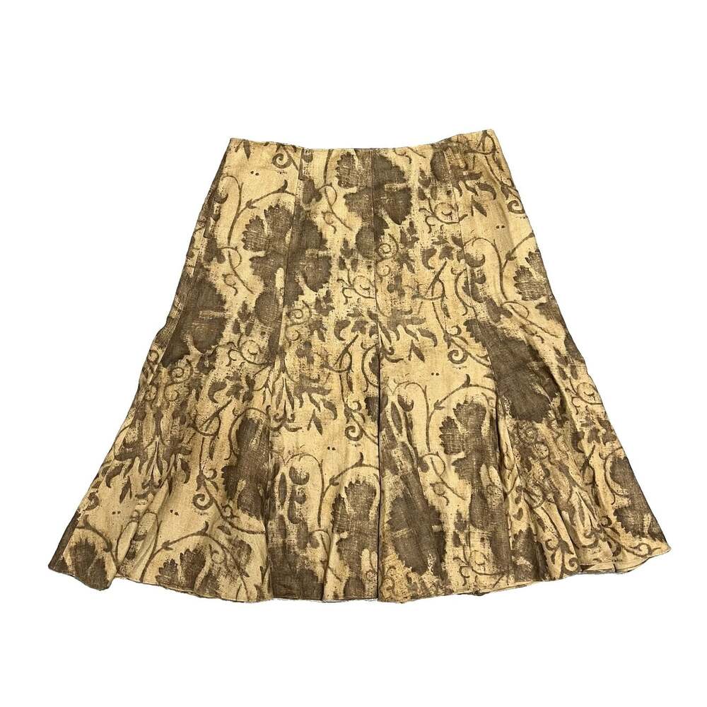 Lauren Ralph Lauren 100% Linen Skirt Womens 16 Gold Tan Bronze Brown Flare Midi